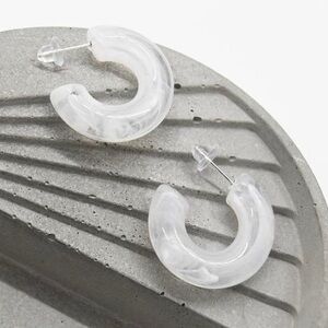 Transparent Acrylic Hoop Earrings – White Swirl Pattern, Lightweight Unique Hoop